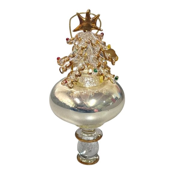 Handcrafted Glass Christmas Tree Ornament Blown Gold Accents Multicolored Beads - Picture 1 of 8